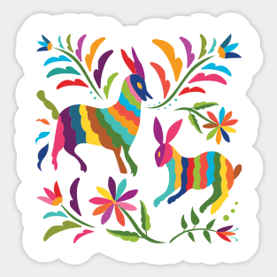 Mexican Otomí Floral Composition with animals by Akbaly Sticker